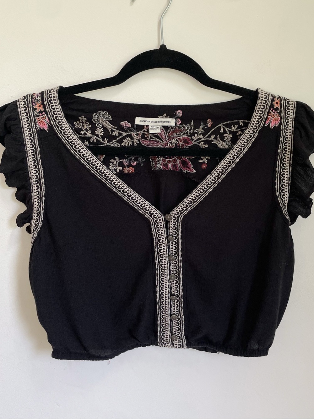 American Eagle Cropped Embroidered Blouse